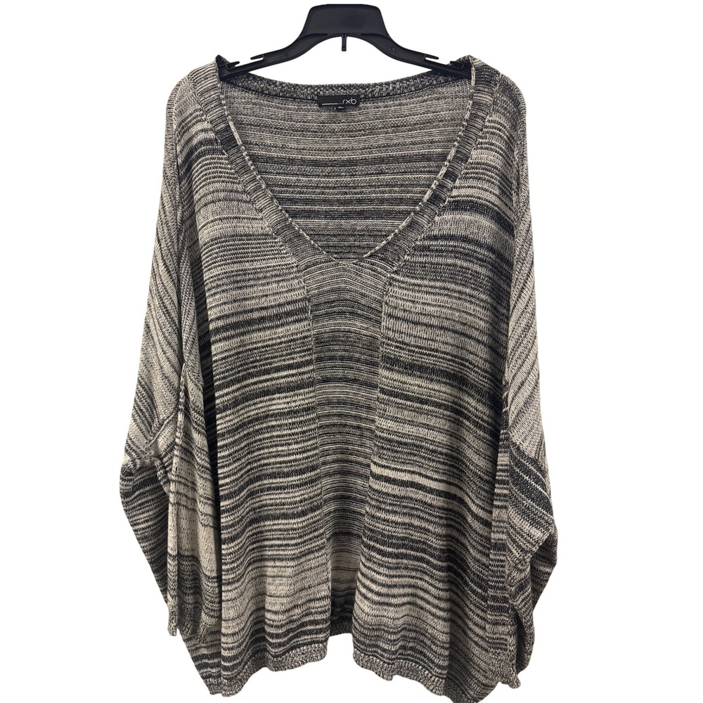 rxb XL Striped Knit Poncho Top Oversized V Neck Pullover Sweater